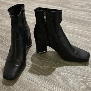 Franco Sarto square toe boots with silver accent on heel